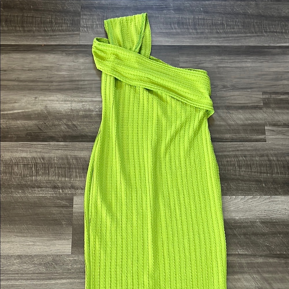 SHEIN Asymmetrical Ribbed One Shoulder Dress in Yellow Green